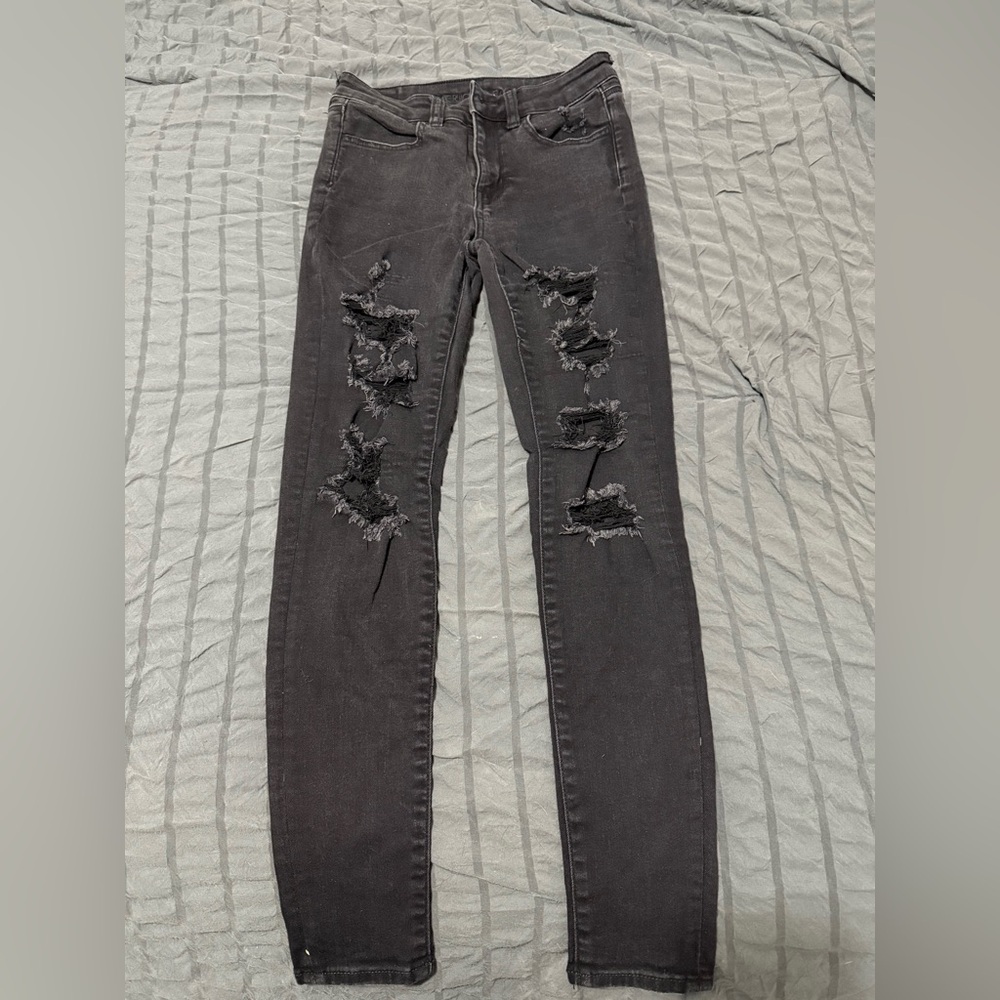 American Eagle Outfitters Charcoal Distressed Skinny Jeans